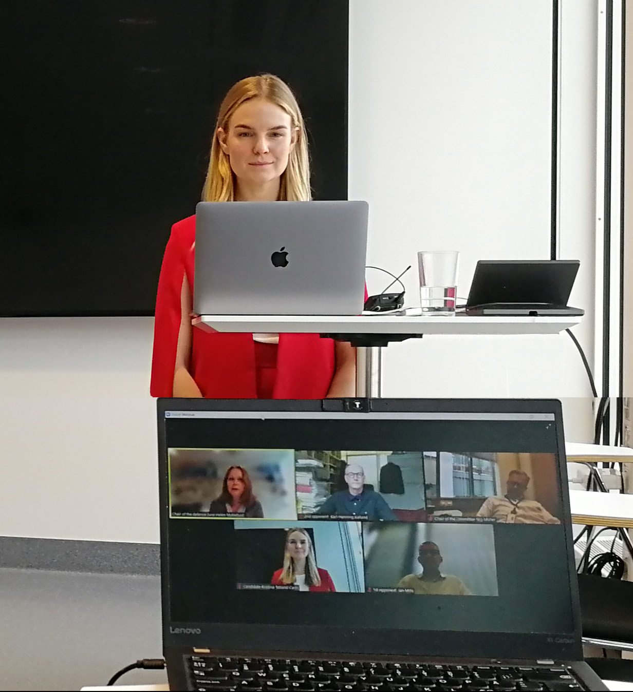 The dissertation was held over zoom, and also broadcasted to an auditorium (Photo: Anne Cathrine Bakken)